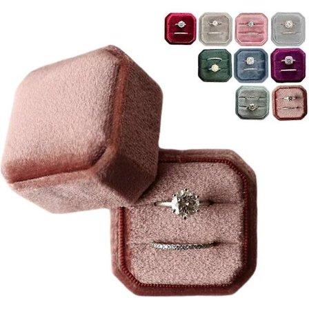 Sammet Ringask dubbelplats Vintageinspirerad - Fyrkantig Ringask för Förlovning Brud Bröllopsfotografering - Bröllopspresent till Fru (Ci...