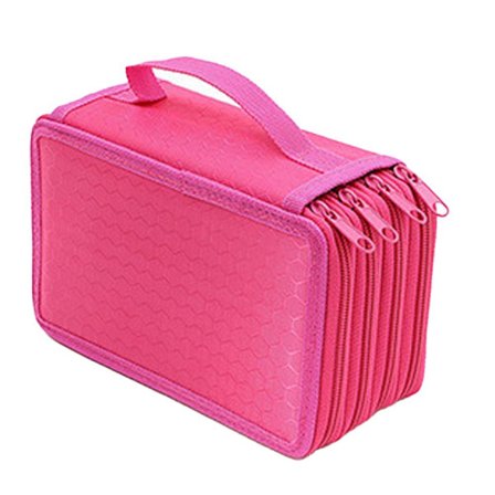 Farveblyant, penalhus med 4 rum, 4 lag, pennal, rosenrød