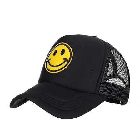 (Pow yeah!) Justerbar Mesh Baseball Cap Smiley Face Trucker Hat for kvinner menn