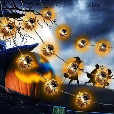 Halloween Dekoration LED Ljussträng Pumpa Dödskalle Ögonformad Lampa Sträng Bus Eller Godis Lykta Skräck Halloween Dag 1m spider