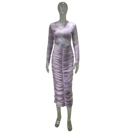 ress Kvinnors Mode Casual Tryckt Plisserad Klänning (Lila XL)
