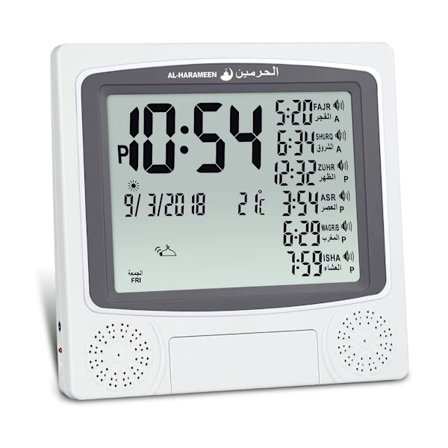 Azan klocka, bönetider, muslimskt digitalt alarm, HA-4010 (vit)