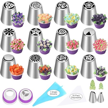 47 stk. Russiske Sprøjtetips Sæt, 12 Blomster Frosting Tips Dyser I