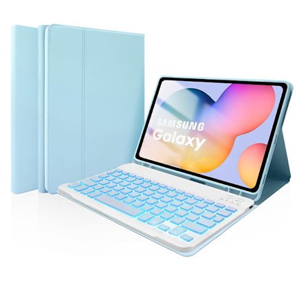 Samsung Tab A9 Plus 11 tuuman kotelolle värikäs taustavalaistu Bluetooth-näppäimistö kynäpaikalla nahkakotelo