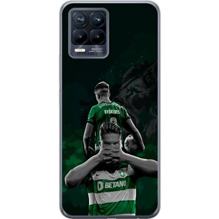 Yhteensopiva Puhelinkuori Realme 8 Neonmotiivi, jossa teksti "Gaming is in my DNA" sinisenä ja punaisena tiiliseinällä, jossa loistava DNA-spiraali.