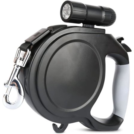 Hundkoppel med LED-ficklampa, utdragbart koppel för hundar upp till 30 kg med halkfritt handtag, återanvändbart utdragbart hundkoppel, enhands broms, 