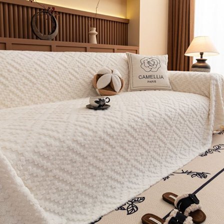 Tjockt fleece sofföverdrag för vintern, halkfritt tjockt ullsofföverdrag, mjuk och bekväm gräddfärgad möbelmatta.