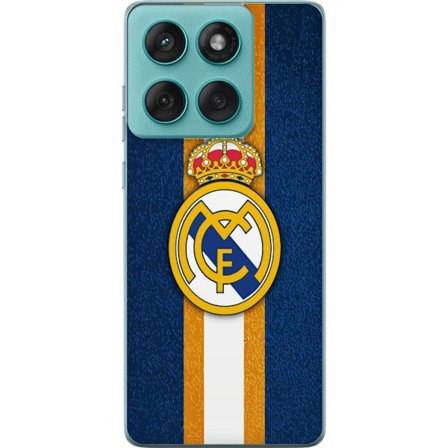 Kompatibelt Mobildeksel til Motorola Edge 60 Fusion Real Madrid klubbmerke med kongelig krone mot blå bakgrunn med gule og hvite striper