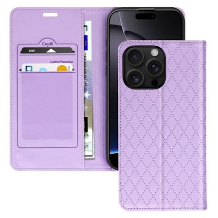 Folio-etui - AVIZAR - iPhone 16 Pro Max - Lilla - Udsmykket rombe - Indbygget videostøtte