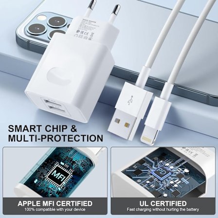 iPhone Snabbladdare USB-C 20W Strömadapter med 2m Kabel, 1-Pack - Perfet