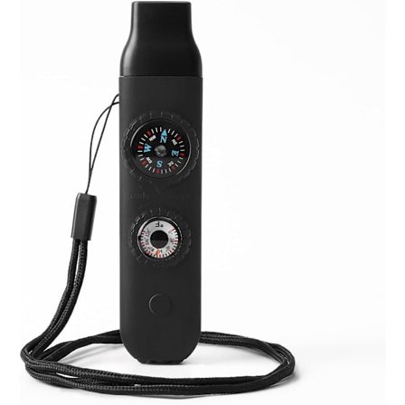 7-i-1 Nødfløjte - Nødfløjte med snor - Med kompas og termometer, LED-lys - Overlevelsesfløjte - Høj alarmfløjte