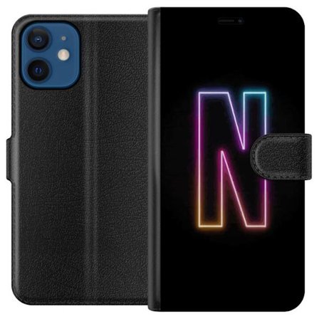 Kompatibelt Lommeboketui til Apple Apple iPhone 12 mini Minimalistisk neonbokstav N i fargeskiftende lys mot svart bakgrunn