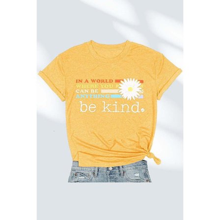 Gul T-shirt, Kvinde T-shirt Vær Venlig Sød Grafisk Kortærmet Rund Hals