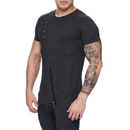 Oregelbunden Nedre Fåll Herr T-shirts Zipper Rund Neck Topp Kort