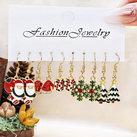 25 Par/5 Par Julserie Örhängen Tecknad Jultomte Pepparkaksgubbe Snöflinga Legering Örhängeset Kvinnor Julklappar
