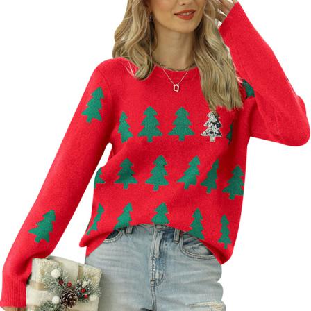 Jultröja Vinter Damtröja Med Rund Hals Red L