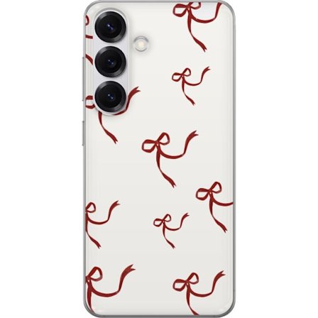 Kompatibel Mobilcover til Samsung Galaxy S25 Rød Bånd Mønster med røde silke bånd på lys baggrund perfekt til jule romantik og elegance