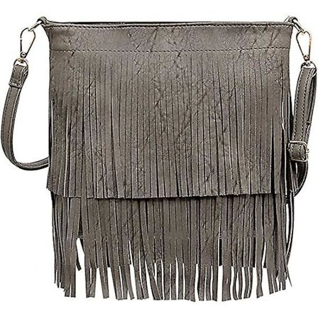 Dametasker med skulderrem, crossbody, tote, håndtaske, pung, frynser, messenger taske, grå