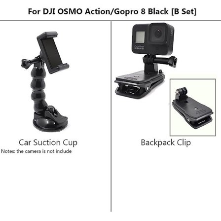 Bil sugekop adapter vinduesglas montering holder til Dji Action 2 Osmo Action til Gopro Hero 5/6/7/8 sort tilbehør(rygsæk klip)