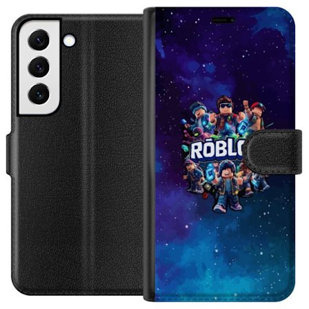 Kompatibelt Plånboksfodral till Samsung Samsung Galaxy S22 5G Roblox spelutformning med avatarer på galaxbakgrund i blå och lila toner, populär Ro