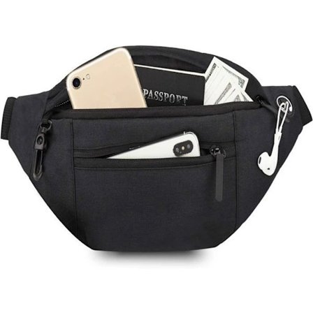 Waist Bag Fanny Pack for Men Women Unisex Bum Bag with Earphone Jack and 4 Zipper Pockets