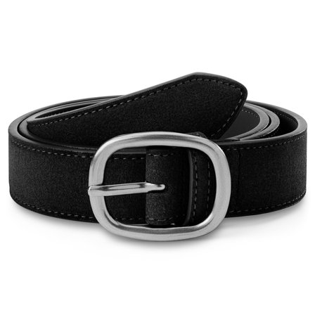 Black Rounded Buckle Faux Suede Belt for Men - Leather Belts