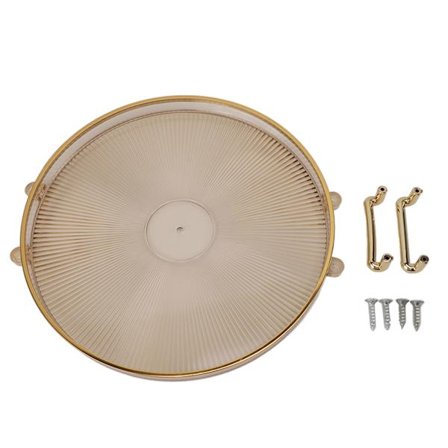 Rund bricka med guldhandtag Elegant multifunktionell serveringsbricka med guldkant för fruktdesserter bärnsten