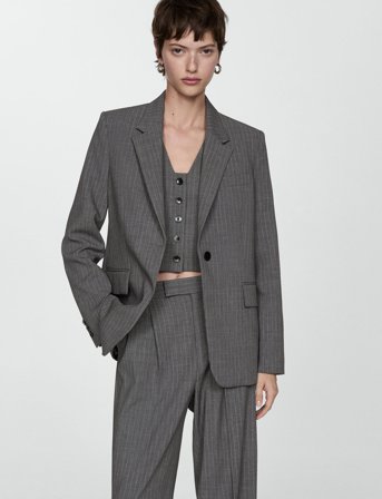 Mango Pinstripe Suit Jacket - Grey - S