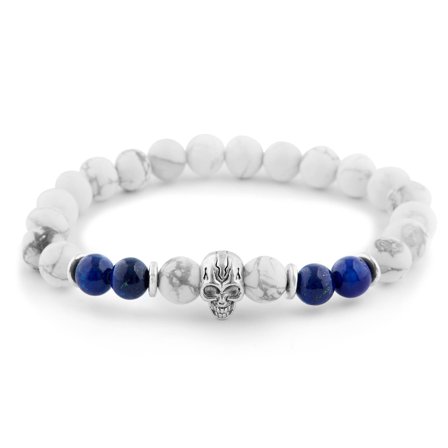 White Silver-Tone Skull Bracelet for Men - Beaded bracelets
