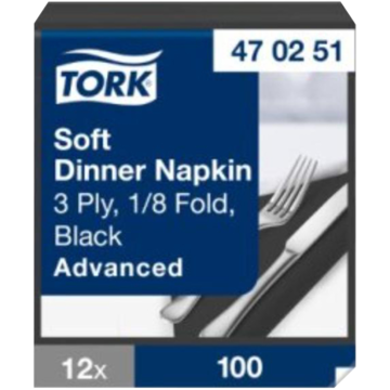 SERVIETT TORK 1/8 SORT 39X39CM