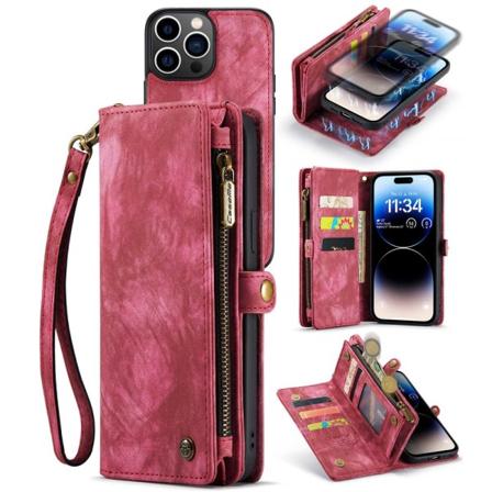 CaseMe Multi-Slot 2 i 1 Plånboksfodral iPhone 14 Pro Max Röd