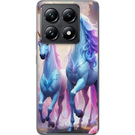 Kompatibelt Mobilskal till Xiaomi 14T Pro Magiska enhörningar i en ljus sagovärld med pastellfärger, skimrande manar, drömlik fantasykänsla och m