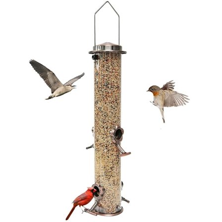 Rørformet fuglemater for utendørs gårdsplass, værbestandige fuglematere i metall med antikk kobberfinish, tyggesikker design for bønner, mais og brød