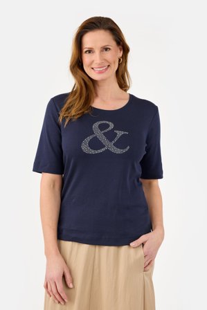 SIGNATURE - Kortærmet T-shirt - Navy - Perledetalje