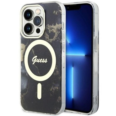Guess GUHMP14XHTMRSK iPhone 14 Pro Max 6,7" svart/svart hårda fodral Golden Marble MagSafe