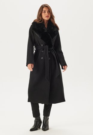Chiara Forthi Fur Collar Belted Wool Blend Coat Klær