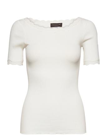 Organic T-Shirt W/ Lace T-shirts & Tops Short-sleeved Hvit Rosemunde