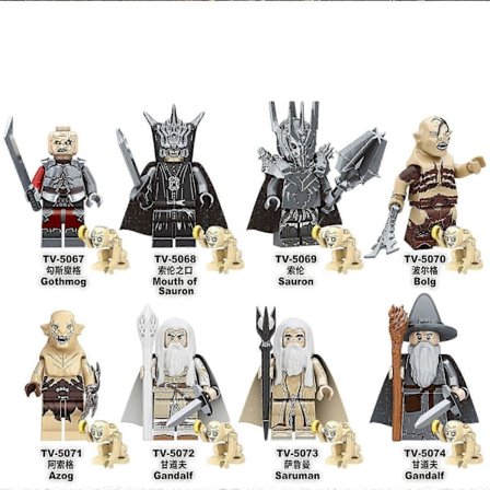 Ringenes Herre Azog+Gandalf+Saruman+Gothmog+Sauron+Bolg Byggeklods Dukke 8 STK (FMY)