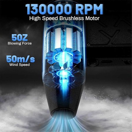 200W Trykkluftblåser 130000RPM Liten Elektrisk Luftblåser, Trinnløs Hastighet, for Tastatur PC Dyp Rengjøring