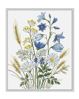 Broderikit Blomsteräng i blå toner - Andriana