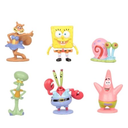 6-pakning Svampebob Firkant Actionfigurer Sett og Kaketopper - Svampebob Firkant Bursdagsfest Tilbehør Figurer