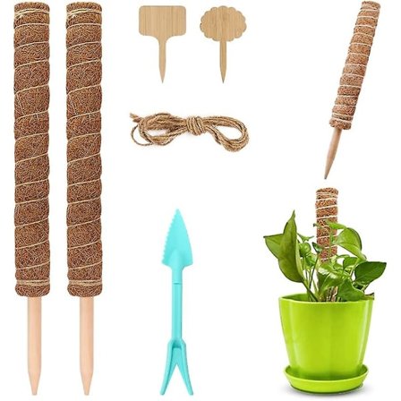 Kokosfibre Pinde 40cm, 2 stk. Kokosfibre Pinde, Kokosfibre Plante Pind med 6 Bambus Tags Plante Stang