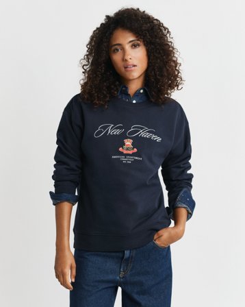 GANT Damen Crest Graphic Rundhals-Sweatshirt (XL) Marineblau