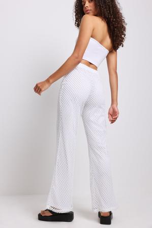 NA-KD Pantalon évasé en résille - Pantalons à taille haut - Blanc - X-Large