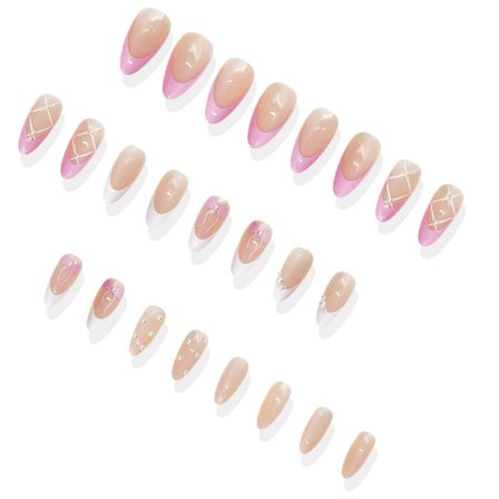 Franska Falska Naglar Rosett Design Falska Naglar, Konstgjorda Naglar Lim på Nagel