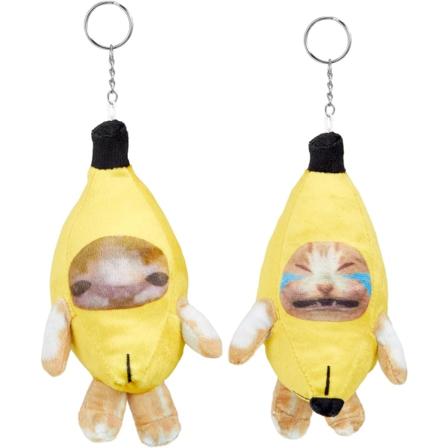 2 stk. Lydfrembringende banan kat 6,5 x 3,9 x 3 tommer Happy Funny Crying Banana Cat Plys nøglering Blød kat Plysdyr Fødselsdag Sød Charm