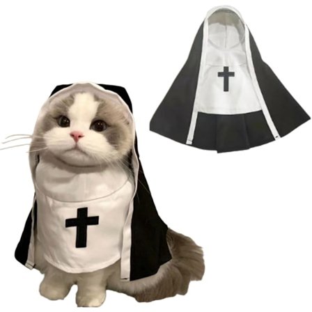 Halloween Kostyme, Kattekostyme i Form av en Nonne, Morsomt Halloween Cape Kostyme for Små og Mellomstore Hunder, Cosplay Kostyme for Bilder, Fester
