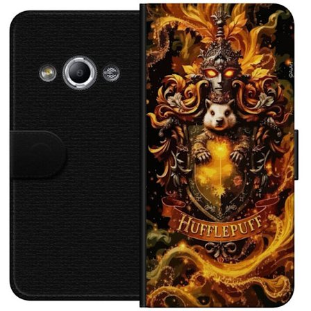 Kompatibelt Lommeboketui til Samsung Galaxy Xcover 3 Detaljert fantasi våpen skjold med gyldne ornament, dyremotiv og glødende magiske lys mot mørk