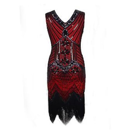 s-2xl Dame Kostyme Retro 1920-talls Stil Flapper Kjole Paljett, Rund Hals, Cocktailkjoler (XXL Svart-Rød)
