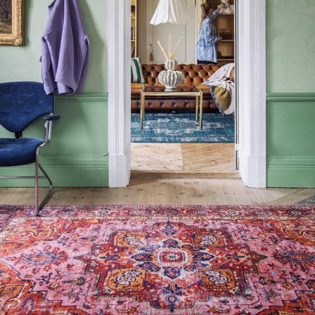 Georgia Oriental - Washable, Easy Care Kitchen Rug 120 x 180 cm, Oriental Medallion Red, OEKO-TEX certified